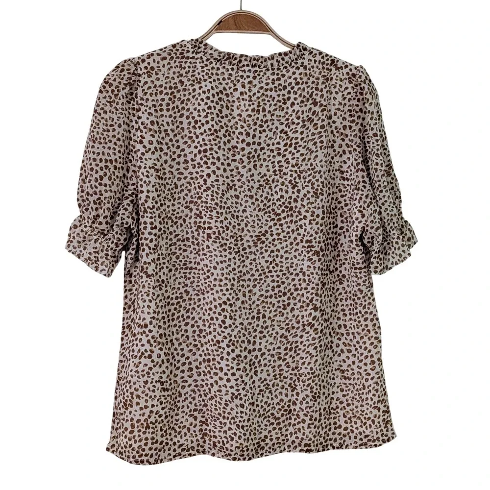J. Crew Leopard Print Ruffle Tie Neck Short Sleeve Blouse Women's Size S NWT $80